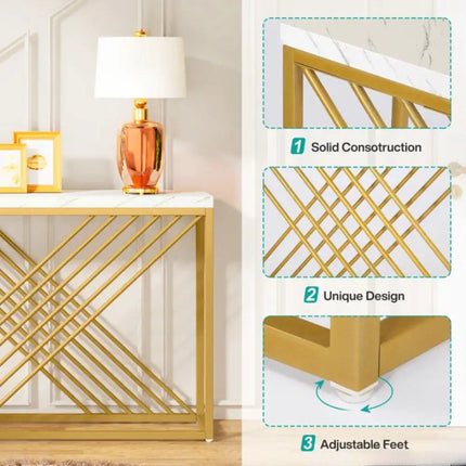 Sovana Luxe Marble Console Table – Custom White or Black Marble Top, Modern French Art Deco Gold Base for Hallways & Lounges - Uber Decor