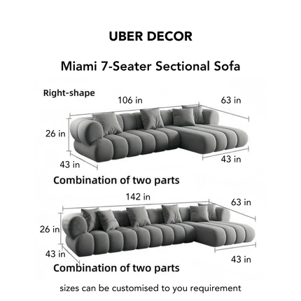 Miami Modular 7-Seater Sectional Sofa Japandi Contemporary Bubble Sofa for Living Room & Lounge