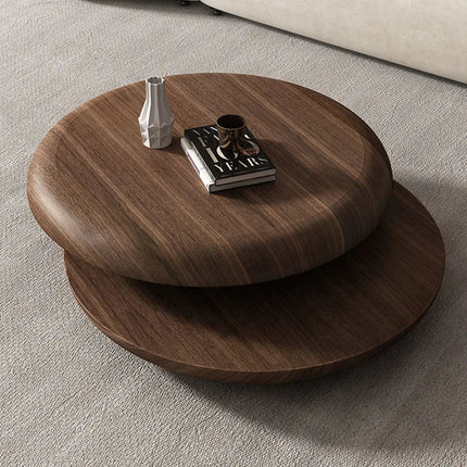 Niari round double layer coffee table in solid wood modern center table for family room seating area and contemporary interiors