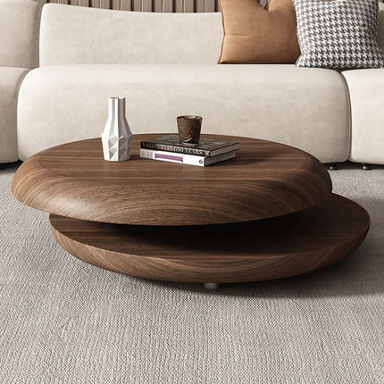 Niari round double layer coffee table in solid wood modern center table for family room seating area and contemporary interiors