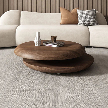 Niari round double layer coffee table in solid wood modern center table for family room seating area and contemporary interiors