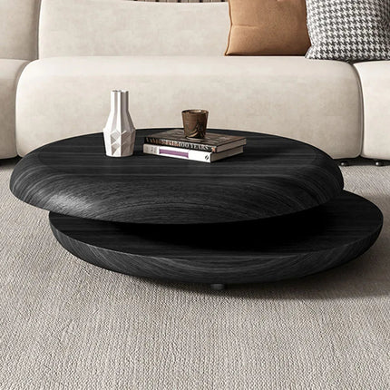 Niari round double layer coffee table in solid wood modern center table for family room seating area and contemporary interiors