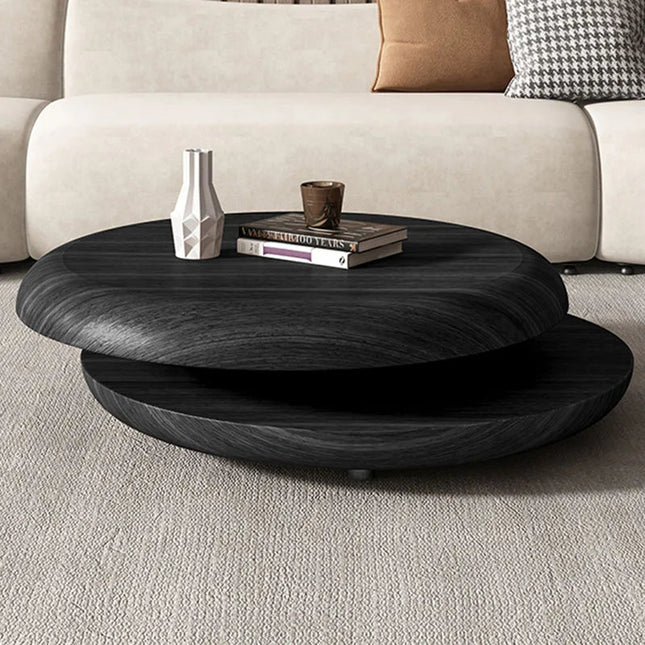 Niari round double layer coffee table in solid wood modern center table for family room seating area and contemporary interiors