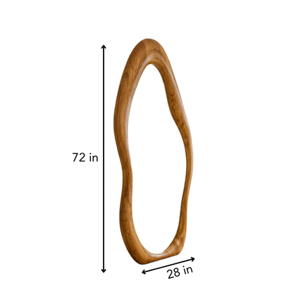 Modern Wavy Edge 6 ft Wooden Standing Mirror – Ready to Ship Natural Teak Finish