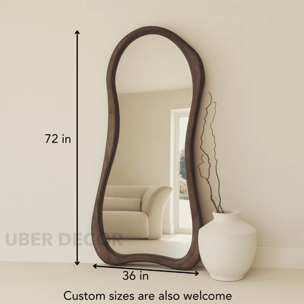 Elowen Wavy Teak Floor Mirror – Organic Freeform Full-Length Mirror