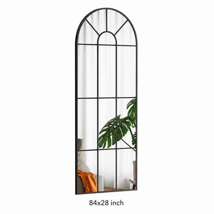 Old World Charm 7 ft Arched Wall Mirror – Ready to Ship Metal Window Mirror with Golden Frame