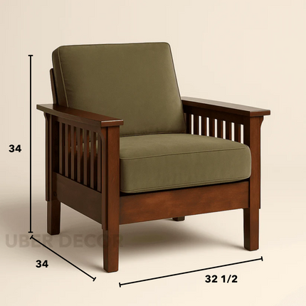 Talia- Solid Wood Modern Fusion Reclined Back Upholstered Armchair for Living Room or Bedroom - Uber Decor