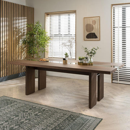 Norwood Rectangular Dining Table Contemporary Mid Century Design Solid Wood Base for Dining Room and Formal Dining Hall