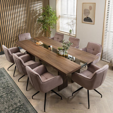 Norwood Rectangular Dining Table Contemporary Mid Century Design Solid Wood Base for Dining Room and Formal Dining Hall