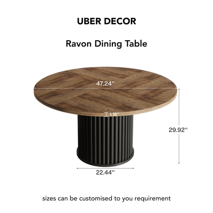 Ravon Dining Table Fluted Pedestal Design Mid Century Modern Contemporary Inspired Solid Wood Top Dining Table for Dining Room