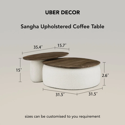 Sangha Wabi-Sabi Sculptural Solid Wood Coffee Table – Japandi Dual Level Organic Center Table with Storage for Living Room