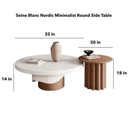 Seine Blanc Nordic Minimalist Round Side Table White MDF Top Natural Wood Legs Matte Finish for Living Room and Bedroom - Uber Decor