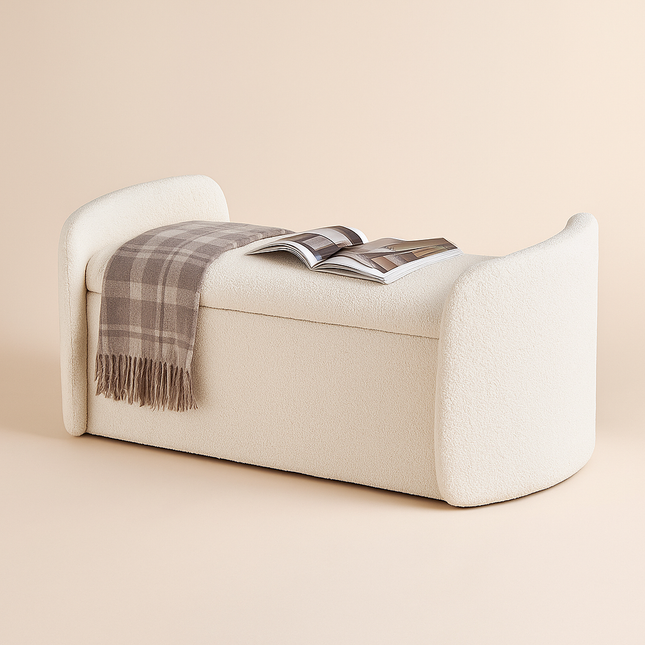 Sophie Curved 2-in-1 Storage Bench with Flip Top Seat Minimalist End-of-Bed Organizer for Bedroom & Entryway Spaces - Uber Decor