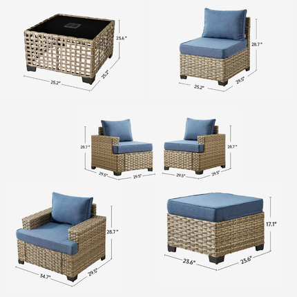 Canyon Breeze PE Rattan Wicker Outdoor Sofa Set, Patio Conversation Garden Lounge Set, Boho Poolside Terrace Porch Furniture