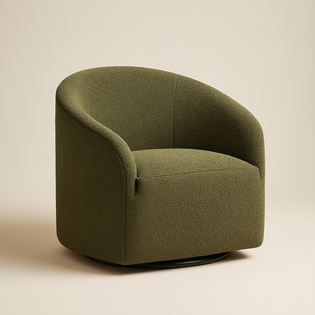 Evania Accent Chair- 32" Wide Boucle Upholstered 360 Revolving Swivel Barrel Armchair for Living Room - Uber Decor