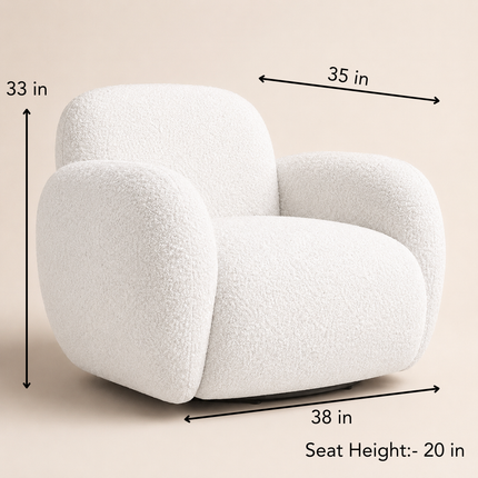 Varina White Fuzzy Boucle 360 Swivel Armchair – Ready to Dispatch Modern Lounge Chair