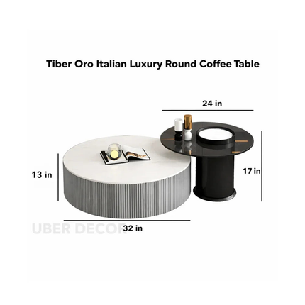 Tiber Oro Italian Luxury Round Coffee Table Tempered Glass Top High Gloss Finish Minimalist Centerpiece for Lounge and Living Suites