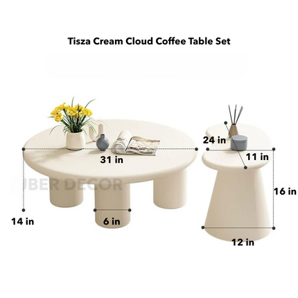 Tisza Cream Cloud Coffee Table Set Round MDF Tops Soft Edges Nesting Design Minimalist Accent for Small Apartments and Modern Living Rooms - Uber Decor