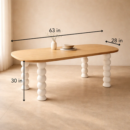 Nora Sphere Oval Dining Table Contemporary Scandinavian Design Natural Premium Wooden Top with White Ball Legs Ideal for Dining Room