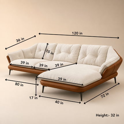 Troy Japandi Wabi Sabi Modern Sofa with Lounger, Luxury Sectional Sofa Couch for Living Room