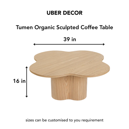 Tumen Organic Sculpted Coffee Table Mid Century Modern Japandi Inspired Solid Wood Center Table With Curved Base For Family Room