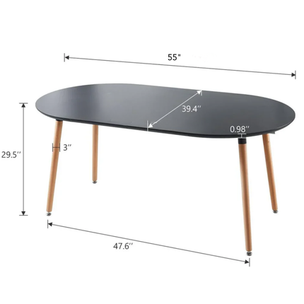 Nordelle Oval Dining Table Scandinavian Mid Century Modern Japandi Design Black Tabletop with Wooden Tapered Legs Dining Table for Dining Room